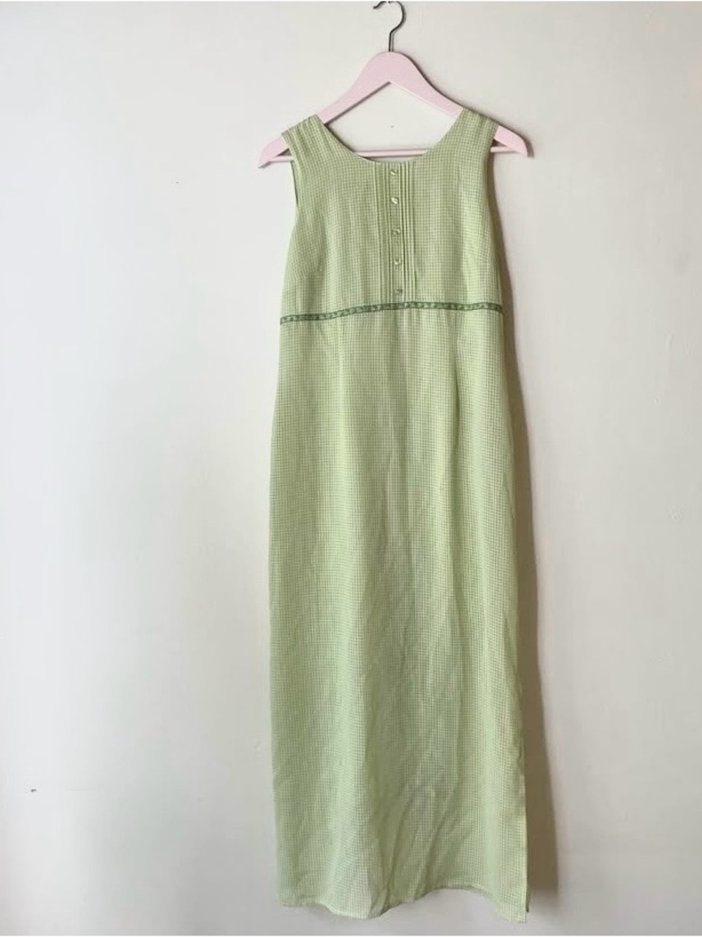 Vintage Sleeveless Light Green gingham Maxi Dress - Picture 1 of 5